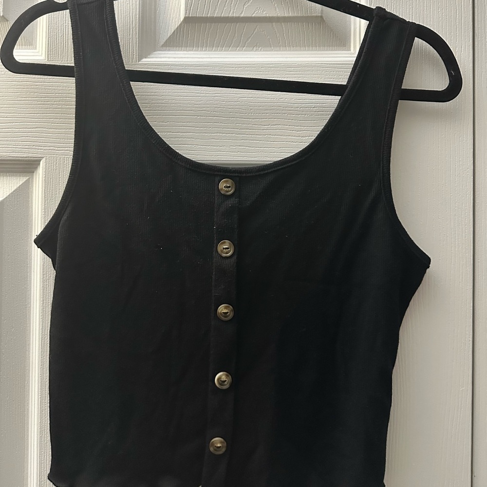 Black Button-Front Tank Top